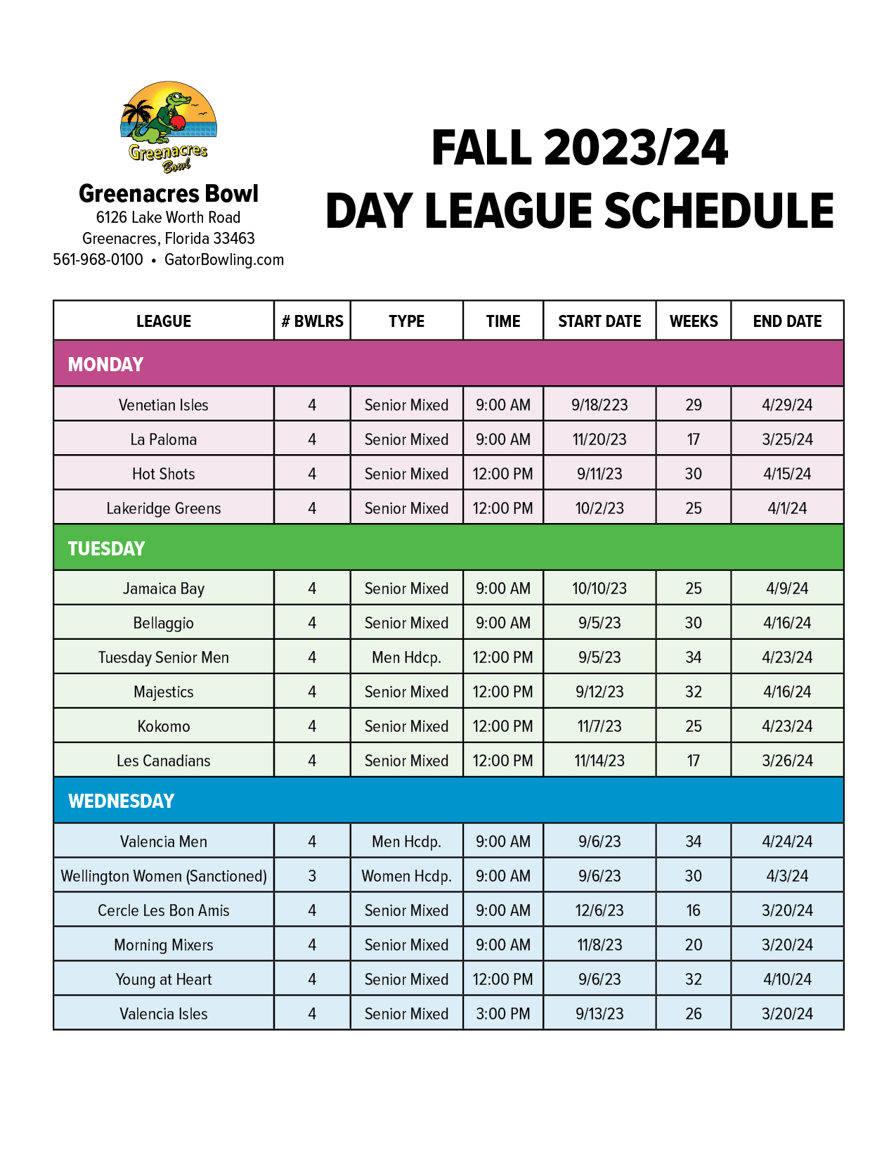 2023/24 Fall Day Leagues 1
